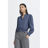 b.young B.Young dame bluse BYXKANTI Restudsalg Mid Blue Denim