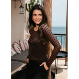 Liberté LIBERTÈ dame mesh LS Blouse DARK BROWN MEDIUM HEART
