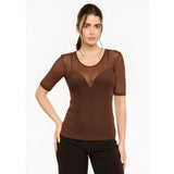 Liberté LIBERTÉ dame t-shirt MESH DOT T-shirt Dark Brown