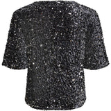PIECES Pieces dame top PCKAM Restudsalg Magnet Black silver sequins