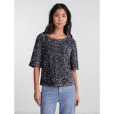 PIECES Pieces dame top PCKAM Restudsalg Magnet Black silver sequins